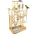 LIMIO Bird Playground - Natural Wood Parrot Playstand with Perches, Bird Play Gym & Accessories, Removable Tray & 4 Stainless Steel Cups