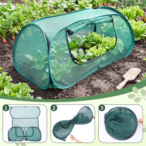 SATINIOR 3 Pack Garden Bed Cover 30% Sunblock Shade Cloth with Metal Anchoring Spikes 45"x22"x16" Mesh Netting Tent Crop Cage for Raised Bed Protects Plants Against Birds and Small Animals