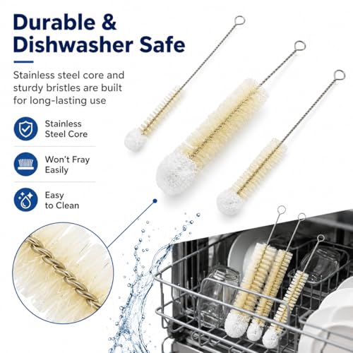 Multi-Use Bendable Bottle Brush Set - Small Crevice Cleaning Brushes for Hydro Flasks, Wine Bottles & Small Containers