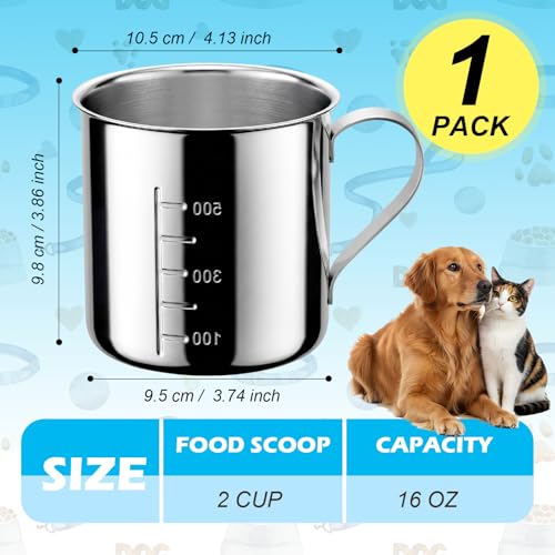 Dog Food Scoop 2Cup,304 Stainless Steel Dog Food Measuring Cup,2Cup Pet Food Scoop for Dogs Cats - size: 2 cup