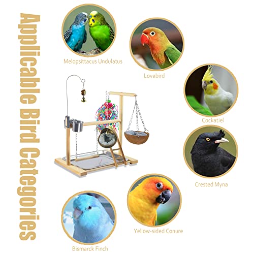 Bird Stand Fun Straw Bell Toys,Parrot Wooden Platform Stand with Perch Ladder, Swing, Bell & Feeder - color: G-500