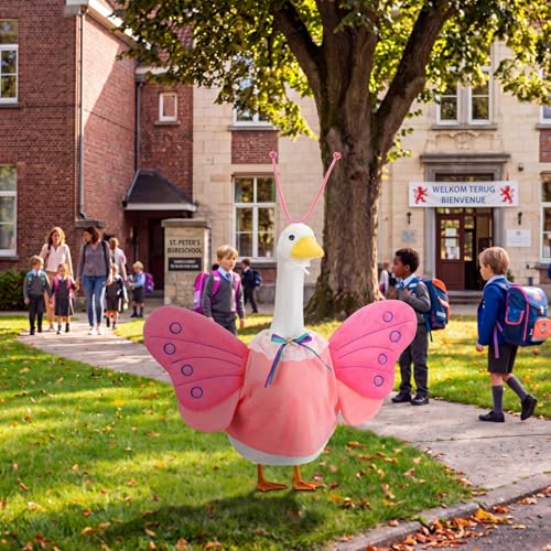 Abbylike Summer Butterfly Porch Goose Outfit Butterfly Wings Goose Clothes Costume Fits 23" Large Cement Plastic Geese Statue for Summer Outdoor Garden Yard Lawn Patio Art Decorations - style: Butterfly