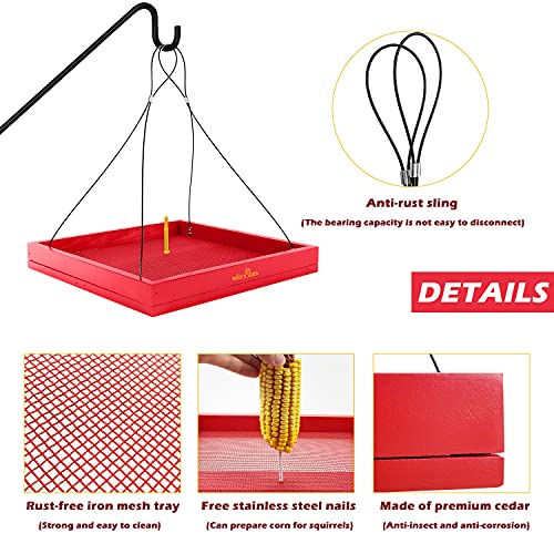 Bird Feeder Hanging Tray Seed Tray Wooden Platform Hummingbird Feeder Hanging Tray Mesh Seed Platform for Garden Yard Outside Decoration Attracting for Wild Birds (Red-1pk) - color: Red