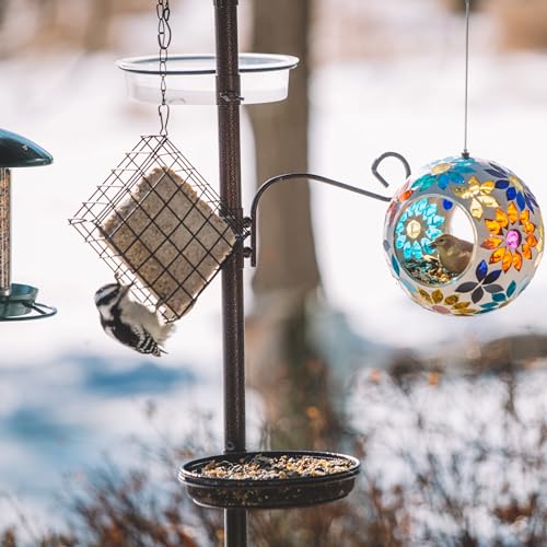 Backyard Expressions 90" Bird Feeding Station for Outdoors, Heavy Duty Bird Feeder Pole with Squirrel Baffle, Shepherd Hooks, Suet Cage, Water Bowl & Tray, Multi Hook Bird Feeder Stand for Yard Garden