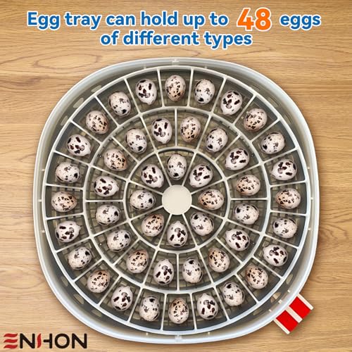 Enhon 48 Egg Tray Compatible with Nurture Right 360 Incubator, Plastic Egg Turner Tray Replacement for Hatching Small Quail Bird Chicken Goose Turkey, Hand Washable, Various Sizes