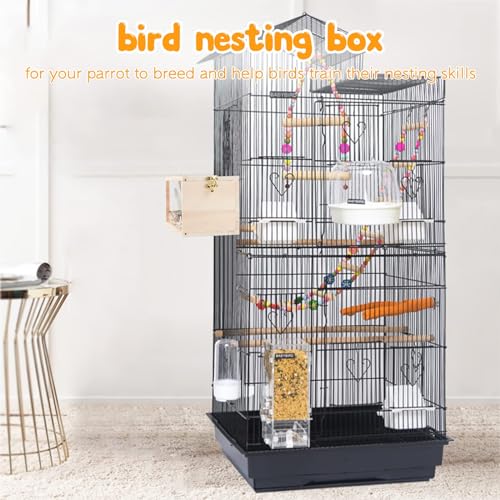 Rypet Parakeet Nesting Box, Cockatiel Bird Nest Box with Perch(XL) | Wood Bird Cage House, Transparent Thwartwise Design, Warm & Durable for Cockatiel Lovebirds Budgie Finch Parrotlets Canary - size: X-Large