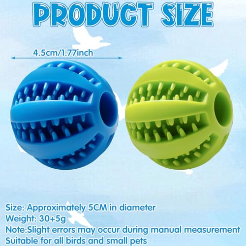 2Pcs Parrot Foraging Toys Bird Chew Balls, Interactive Feeder Treat Dispenser for Small Medium Birds Conure Parakeet Cockatiel, Long-Lasting Plastic Hanging Bell (Green & Blue)