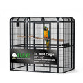A&E Cage Co WI8662 Walk-in Bird Aviary for Parrots, 86"x62"x79" Black | Key-Lock 69"x25" Front Door, 3 Feeder Doors, Stainless Steel Bowls, Powder-Coated Finish, Room for Large Parrots - size: 86.0"L x 62.0"W x 79.0"H