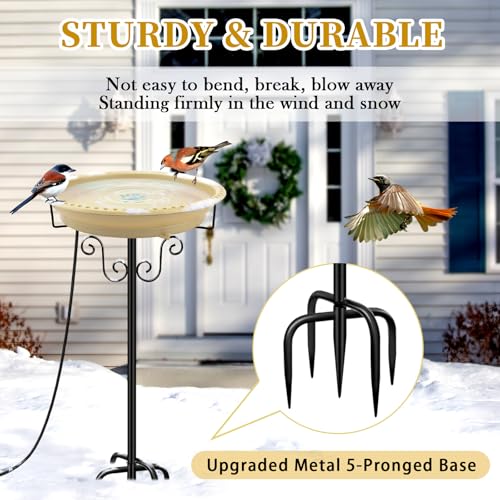 Lovppy Heated Bird Baths for Outdoors for Winter, 100W Heated Birdbath Water Heater with Thermostatically Controlled, Heated Bird Baths Bowl with Metal Stake for Outside Garden Patio Yard (Khaki) - color: Khaki