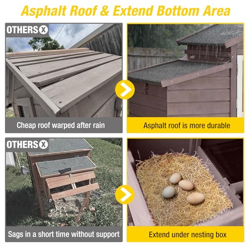 Aivituvin Chicken Coop with Run and Wheels, Mobile Outdoor Hen House Wooden Poultry Cage with Waterproof Roof (Brown, AIR23) - color: Brown, size: 67.3"L x 26.0"W x 39.4"H