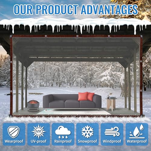 10 x 12 FT Clear Thicken Waterproof Tarp, Rainproof Covering, Heavy Duty Anti Tear Tarp with Grommets, Windproof and Snowproof Poly Tarpaulin for Patio, Plants, Henhouse, Garden - size: 10 x 12 FT