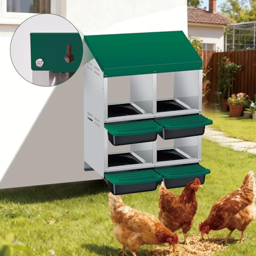 Chicken Nesting Boxes with Cleanable Pull-Out Trays, 4-Hole Wall Mount Roll Away Nest for Easy Cleaning & Egg Collection - size: 4 holes 2 layers