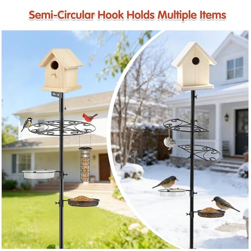 Upgraded Heavy Duty Bird Feeder Pole - Thicker Steel Bird Feeding Station Pole with 5-Prong Base, Wind-Resistant Water Bowl, Mesh Tray, Bird House Frame for Yard Garden Backyard(Not Include Birdhouse)