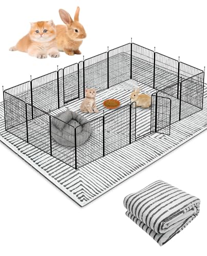 BNOSDM 79"" X 55"" Washable Bunny Cage Liners Large Rug for Rabbits Large Non Slip Pad for Bunnies Resuable Rabbit Liner for Chinchillas Cats Guinea Pigs Ferrets Dogs, Grey+black - size: 79" X 55"