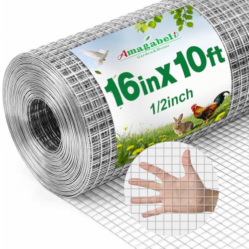 AMAGABELI GARDEN & HOME Hardware Cloth Chicken Wire Fence 1/2 inch 15.7 in x 10 ft Galvanized Welded Cage Wire for Bird Wire Gopher Wire Rabbit Wire Snake Fence Poultry Netting Cage Screen - size: 1/2" 16"x10'