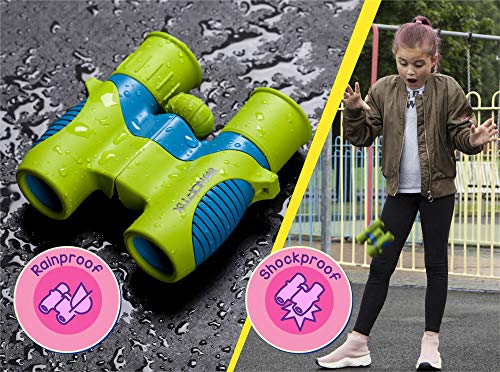 Binoculars for Kids, Girls or Boys Real Kids Binoculars in Vibrant Green Blue - Includes Sticker Book with 40 Bird Species - Small Toys for Toddlers - color: Green Blue