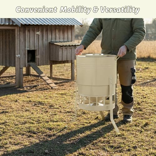 KOL Chicken Feeder No Waste for Coop & Outdoors, 16 Port 50lbs Poultry Feeder with Spill-Control Design, Rust-Proof Powder Coated Metal & Smooth Safe Edges (Jade White) - color: Jade White