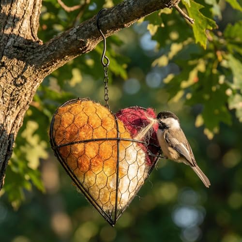 Handmade Alpaca Fiber Bird Nesting Heart,Hummingbird Houses Art Bird nest Box &Wild Birds nest Material Holder Outdoor Garden,Gift for Bird Lovers(1PCS) - color: Harvest