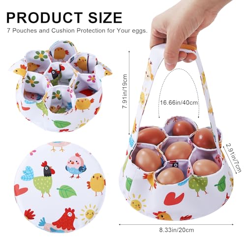 Egg Collecting Basket, Egg Basket for Gathering with 7 Pouches | Canvas Egg Basket for Chicken, Duck, Goose, Bird, Various Poultry Collection (Cartoon Chicken Style 2) - style: Cartoon Chicken Style 2