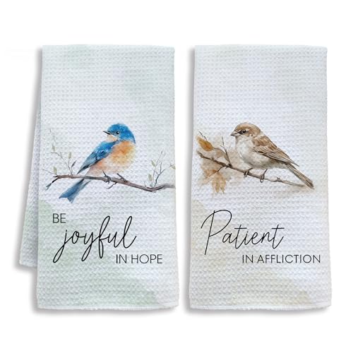 Blue Bird Sparrow Christian Kitchen Towels, Inspirational Bible Verse Dish Tea Towels for Kitchen, Bird Lovers Gifts Decorative Hand Towels for Bathroom Decor, 16x24 Inch Set of 2 - color: Branch Bird