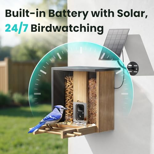 Smart Bird Feeder with Camera, Solar Powered, 2K Live Stream, Bamboo Bird Feeder with Metal Guard, AI Bird Identification, Auto-Recorded Videos, Gift for Bird Lovers - style: BamG AI lifetime