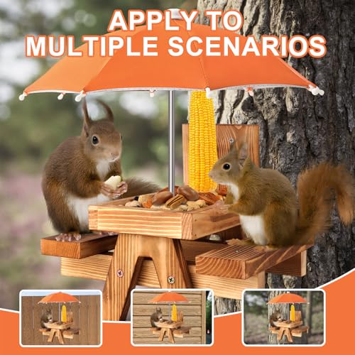 Gnodary Squirrel Feeder with Umbrella, Squirrel Feeders for Outside, Squirrel Picnic Table Feeder - Chipmunk Feeder Hold Corn, Corn Cob, Peanuts (Orange) - color: Orange