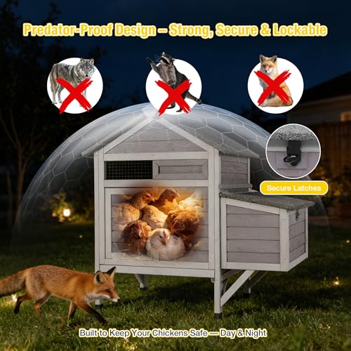 Aivituvin Chicken Coop with Nesting Box and Stand, Outdoor Elevated Hen House Wooden Poultry Coops with Weatherproof Asphalt Roof, Leakproof Pull-Out Tray for 2-3 Chickens, Ducks - Grey - size: 40.9"L x 27.4"W x 38.6"H