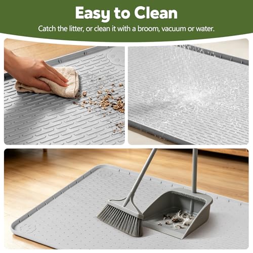 Silicone Bird Cage Mat 57" x 40" Under Crate Floor Protector, Light Grey | Extra Large Waterproof Bird Cage Liner with Raised Edges, Non-Slip Under Crate Mat for Dog Cages, Kennels, Reptile Aquariums - color: Light Gray, size: 57"x40"
