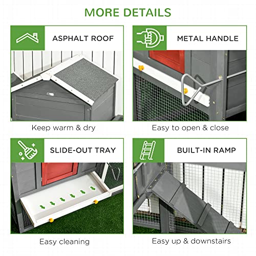 PawHut 118" Extra Large Chicken Coop Asphalt Roof for 3-6 Chickens Gray | Wooden Hen Run, Slide-Out Tray, Nesting Box, Hen Hutch - color: Gray