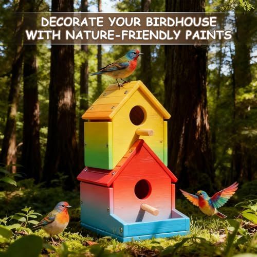 SainSmart Jr. Bird House 2-Story, Wooden Birdhouse Kids Woodworking Kit with Brushes and Paint - DIY Woodcraft Building Projects for Kids and Adults - STEM Teaching Tools, Ideal Gift for Boys & Girls
