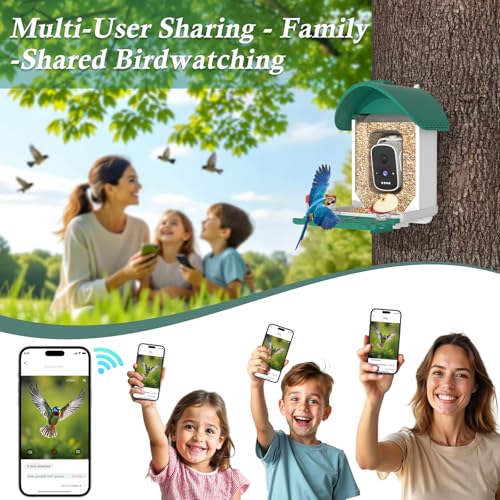 Bird Feeder with Camera, 3K Smart Bird Camera with AI Identification & Bird Bath, Solar Powered Wireless Outdoor Bird House with Spill-Proof Net, Ideal Backyard Bird Watching Gift to Bird Lovers - color: Dark Green