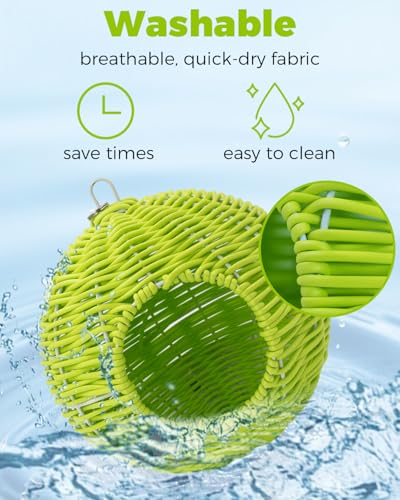 Chewproof Steel Frame Bird Nest for Cage, Washable Small Bed Hammock | Bird Hideout Lay Eggs Parakeet Nest Sleep Rest, Parakeet Warm Bed House Hut for Lovebird, Canary, Budgie, with Cushion - color: S-Long Chain-green for Small Birds