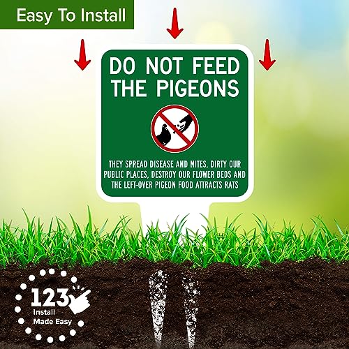 Do not Feed the Pigeons Sign, 9"x17", Heavy Duty Integrated Ground Stakes, Indoor/Outdoor Use, Rust Free Aluminum Composite, Made in USA by My Sign center - color: Pigeons, size: 9"x17"