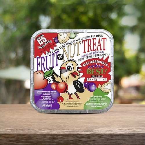 C&S Fruit n' Nut Suet Treat, Suet Cakes for Wild Birds, Pack of 8 | Suet cakes for woodpeckers, made with fruit n' nut, use in a suet feeder year-round - style: Fruit n' Nut, 8 Pack