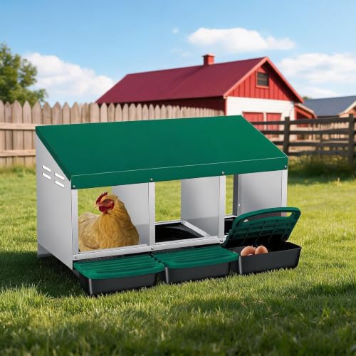 Garvee 3-Hole Rollaway Chicken Nesting Box for Hens –Chicken Nest Box with Removable Trays, Easy Egg Collection & Cleaning, Wall Mount or Freestanding, Sturdy Chicken Laying Boxes, Green - color: Green-3 Hole