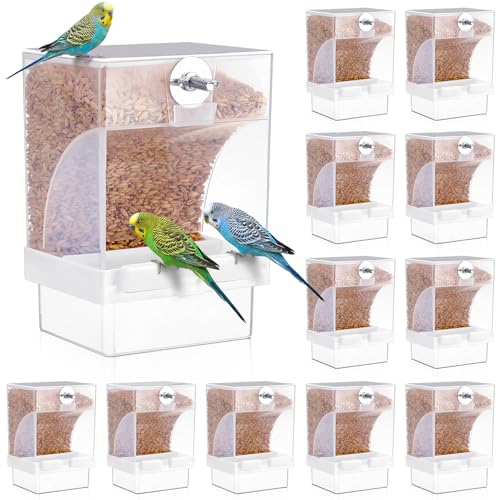 Glikceil 12 Pcs No Mess Bird Feeder Automatic Bird Parrot Feeder for Cage Bulk Parrot Seed Food Container Cage Accessories for Small Medium Parakeet Canary Cockatoo Cockatiel Finch