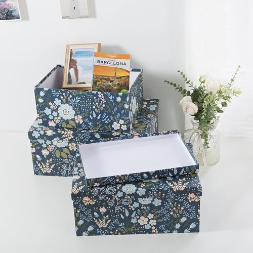 Soul & Lane - Nightfall Bloom Decorative Storage Boxes with Lids, Set of 3 | Large Nesting Cardboard Keepsake Boxes for Photos and Memories, Floral Photo Storage Containers for Home Decor - color: Nightfall Bloom