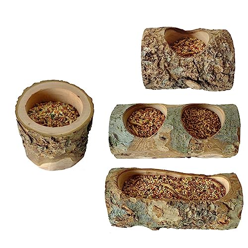 Apple Wood Feeding Bowl for Small Animals, Food Dish for Hamster, Guinea Pig, Chinchilla Rat Gerbils - color: Large Groove Bowl