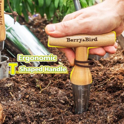 Berry&Bird Hand Dibber – Precision Wood Handle Seed Dibber Garden Tool | Seed Planting Tool for Planting Seeds & Bulbs with 6'' Measuring Scale, Hole Punch Dibbler Tool Bulb Planter for Planting - size: 6''