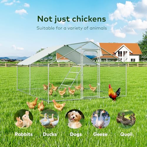Large Chicken Run 10 x 13.2 x 6.4 FT Chicken Coop with Cover | Reinforced Frame, Walk-in Chicken Coop, Roosting Perch, Side Hardware Cloth, Backyard&Farm Use - size: 158.4"L x 120.0"W x 76.8"H