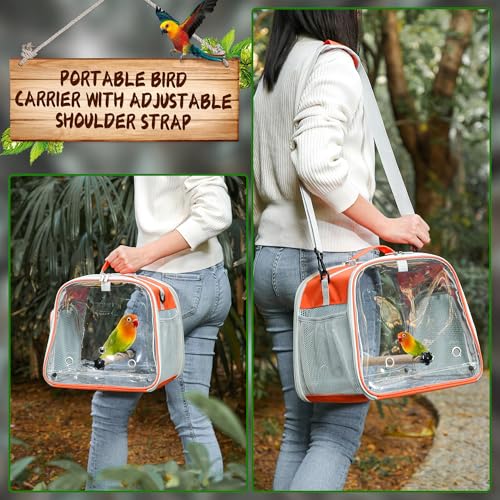 Small Bird Carrier, Large Window Travel Cage with Stand and Easy Clean Tray for Parrot Parakeet Cockatiels, Lightweight and Portable, Orange H - color: Orange
