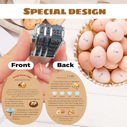 Egg Date Stamps for Fresh Eggs, with a Four-Color Ink Pad, 50 Farm Fresh Eggs Instructions, Egg Dater Kit, Date Roller Stamps, Date Label Stamper for Egg Mark Farm Office Shipping Receiving