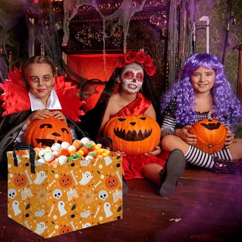 Rectangular Halloween Basket,Trick or Treat Basket for Boys and Girls,Waterproof collapsible storage box,Halloween Decor,Gift box(Pumpkin Halloween) - color: Pumpkin Halloween