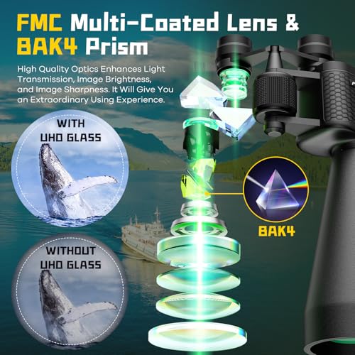 15-35x70 Binoculars for Adults High Powered, 35x HD Zoom for Stargazing & Bird Watching, Waterproof Binocular with Tripod Adapter, Ideal Essentials for Cruise Ship, Travel, Camping, Outdoor, Hunting