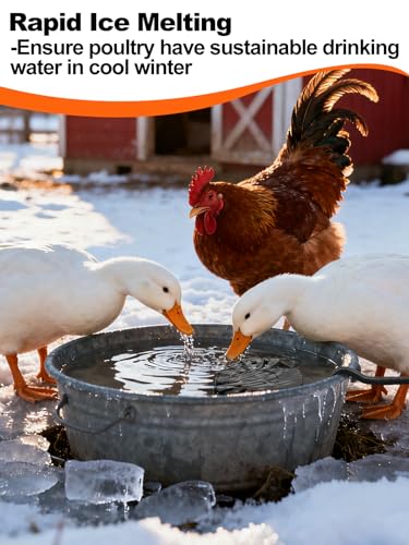 Apipi 250W Submersible Chicken Waterer Heater- Thermostatic Control Deicer for Max 25 Gals Water Capacity, Energy-Saving Rust-Proof Chicken Coop Poultry Water Heaters for Duck Goose Bird Livestock