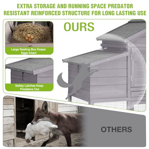 GUTINNEEN Large Chicken Coop on Wheels, Expandable Outdoor Mobile Chicken House, Hen House Poultry Cage with Nesting Box, Leakproof Pull-Out Tray & UV-Resistant Roof – Grey - color: (Grey)