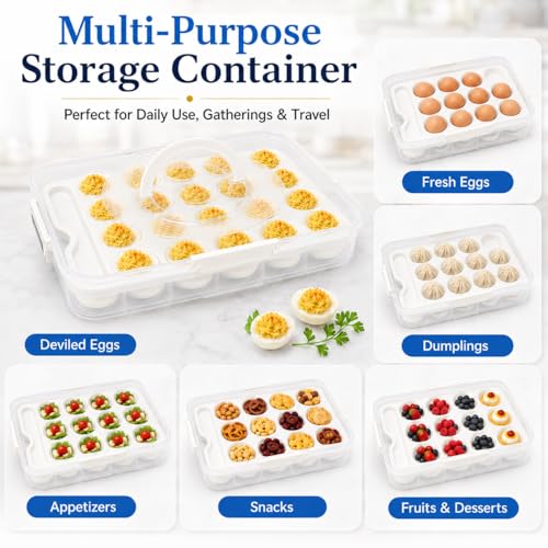 2 Pack Deviled Egg Containers with Lid, Holds 40 Deviled Egg Halves Total, Stackable Deviled Egg Carrier for Party, Picnic, Potluck, Easter, Refrigerator Storage, Clear Plastic Egg Tray Holder