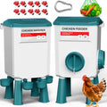 Chicken Feeder and Waterer Set, Automatic No Waste Poultry Feeding System, 17 lb Feeder & 7L Waterer, 4-in-1 Chicken Coop Kit with Vegetable Holder for Chickens, Ducks & Quail