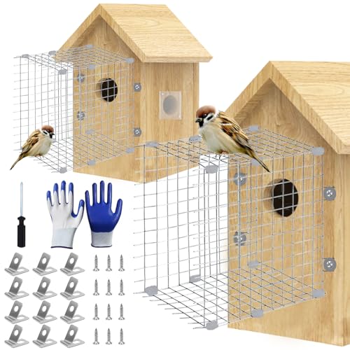 Bluebird House Predator Guards 2 Pack Metal Wire Entrance Hole Protector Bird House Hole Protector Bird House Wire Entrance Guard for Blue Bird Nesting & Babies Safe (Square)