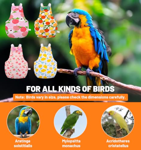 4 Pcs Parrot Diaper, Reusable Cockatiel Diaper with Waterproof Inner | Cotton Bird Clothes Diaper for Parakeet Cockatiel Mini Chicken Duck (4.7 x 2.8 In)